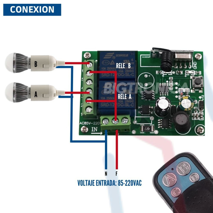Módulo Receptor 2CH  433Mhz (110V AC)