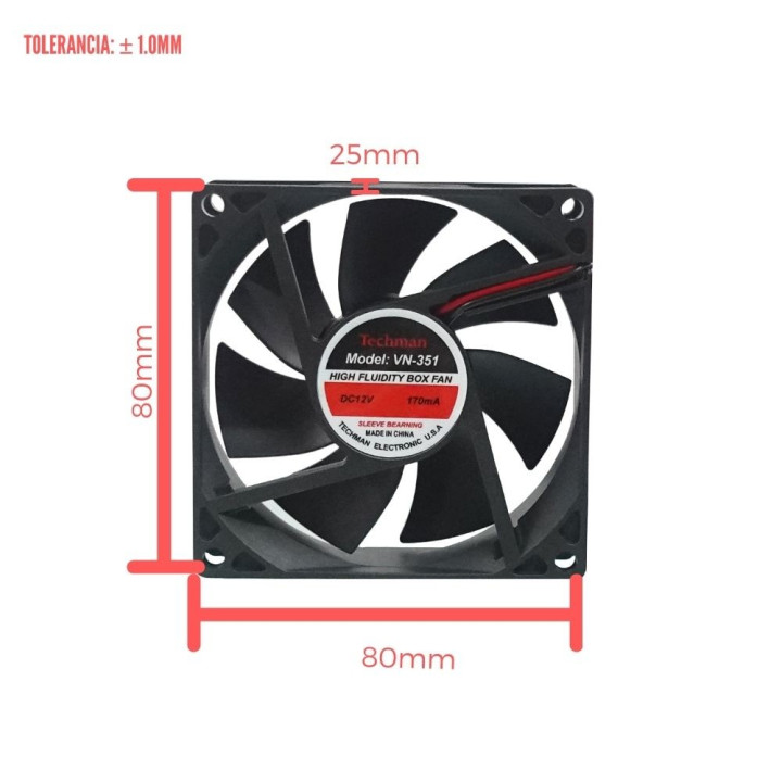 Ventilador 12V  80x80x25mm