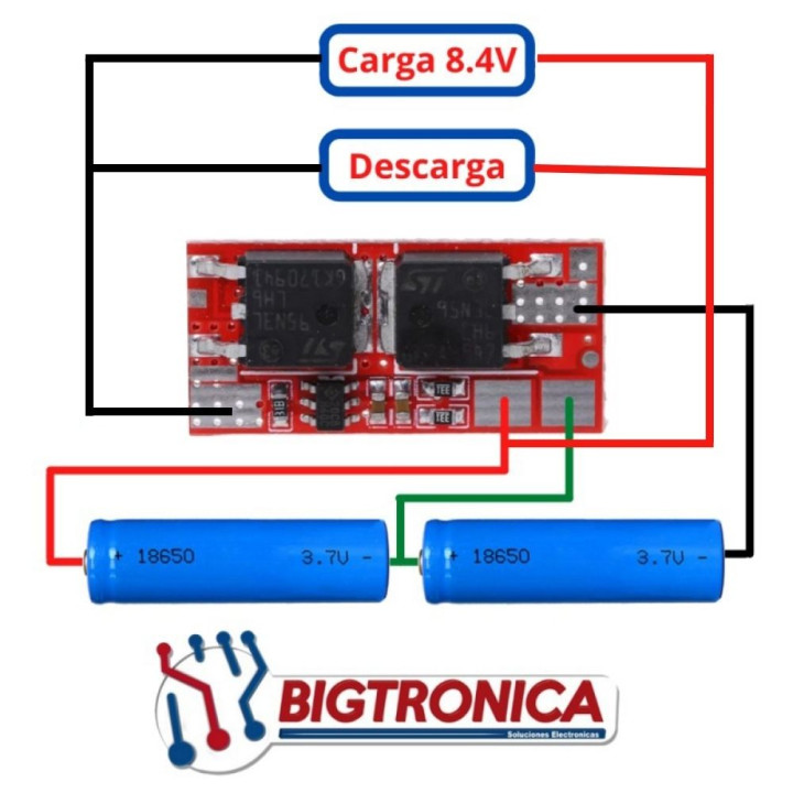 Cargador BMS Pila 18650 2S 25A