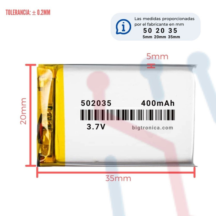 Batería LI-PO 3.7V 400mA (602035)