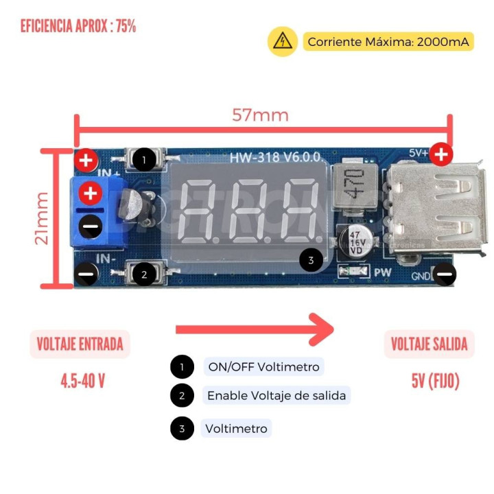 Regulador USB 5V 10W