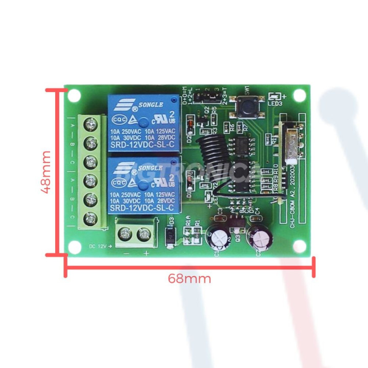 Módulo Receptor 2CH  433Mhz (110V AC)