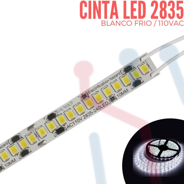 Cinta LED 2835 Blanco Frio 110VAC 240Led's (1 Metro)