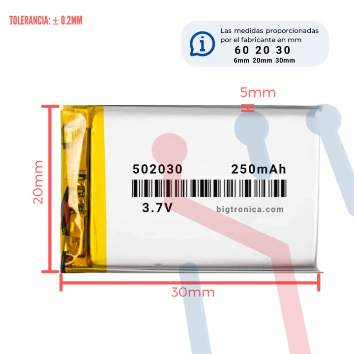 Batería LI-PO 3.7V 250mA (502030)