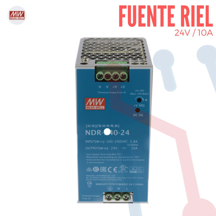 Fuente Riel 24V 10A Mean Well