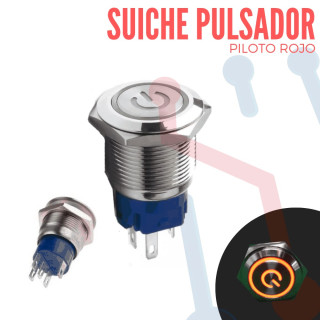 Suiche Pulsador Metálico Piloto Rojo con Logo