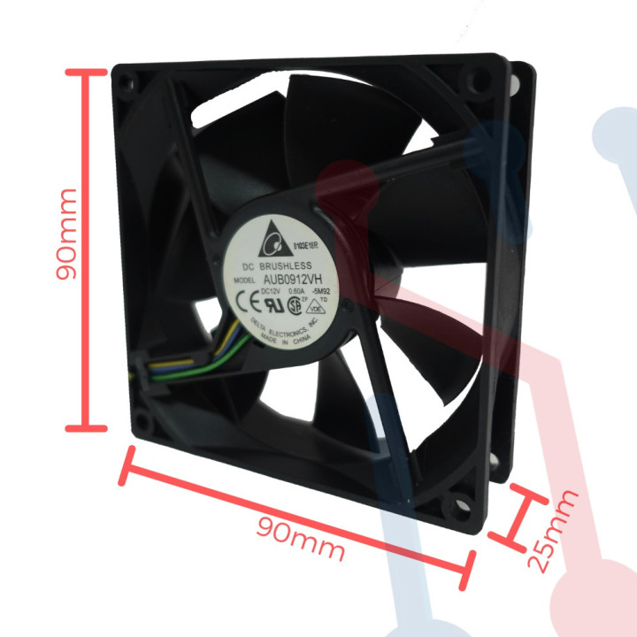 Ventilador Turbo 12V 90X90X25mm