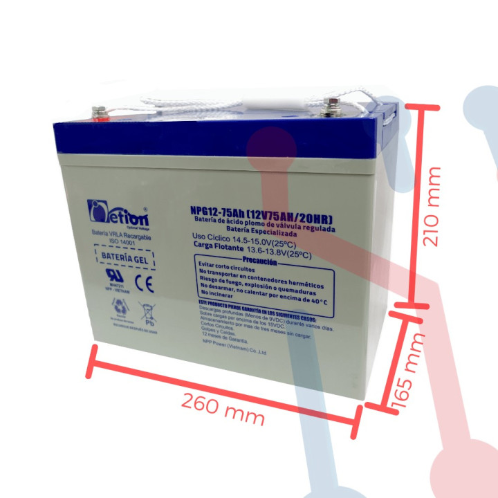 Batería Gel Recargable 12V 75Ah