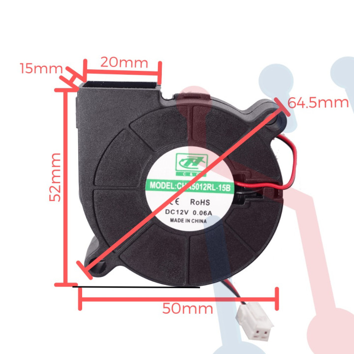 Ventilador Turbina 12V 52x50x15mm