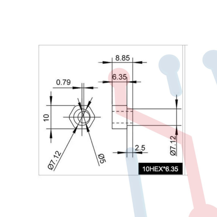 Espaciador Excéntrico 10Hex  x 6.35mm