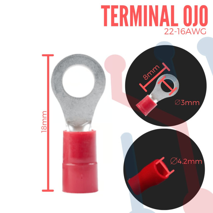 Terminal Ojo Aislada AWG 22-16 (3mm)