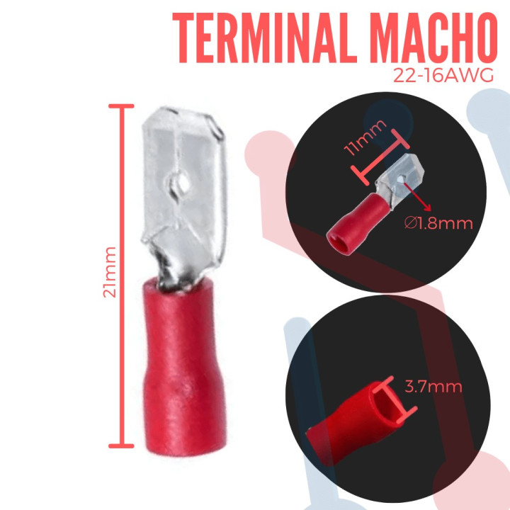 Terminal Macho Roja  Aislada AWG 22-16