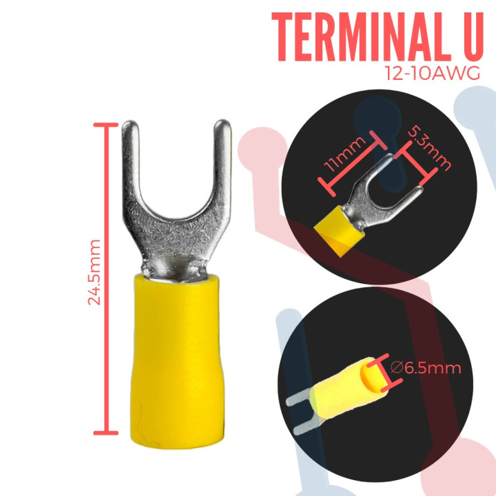 Terminal Tipo U Amarilla  Aislada AWG  12-10