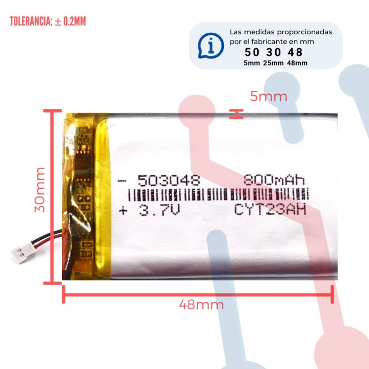 Batería LI-PO 3.7V 800mA (503048)