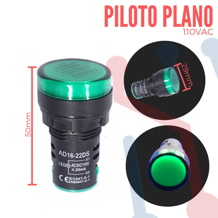 Piloto Verde 110 V AC Plano