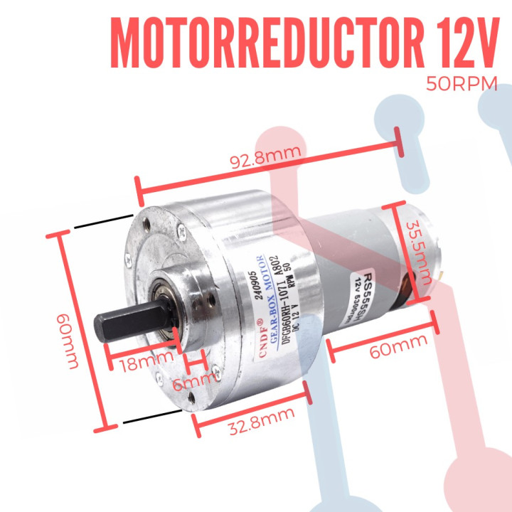 Motorreductor de Alto Torque 12V 50RPM 47Kg