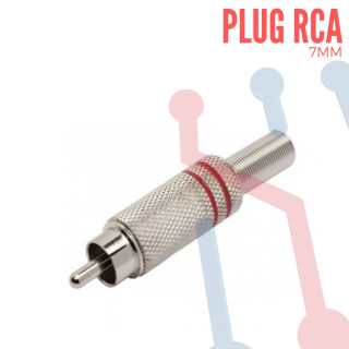 Plug RCA Metálico Rojo Plata para Cable 7mm