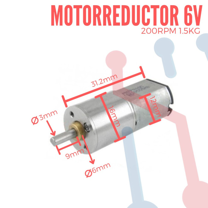 Motorreductor 6V 200RPM 16mm