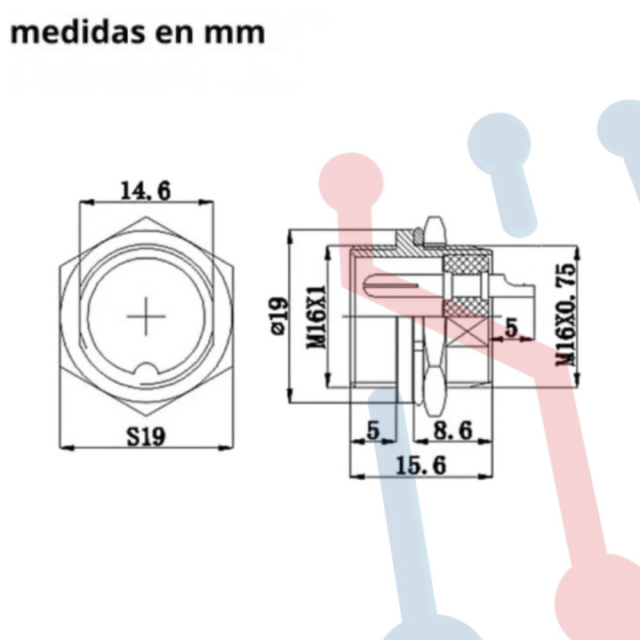 Conector Chasis Macho 8 Pin GX16-8