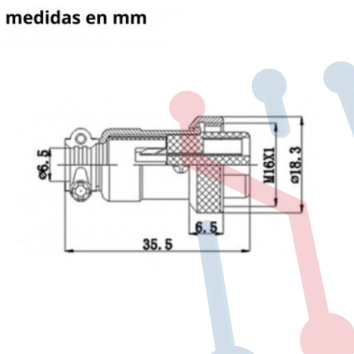 Conector Chasis Hembra 6 Pin GX16-6