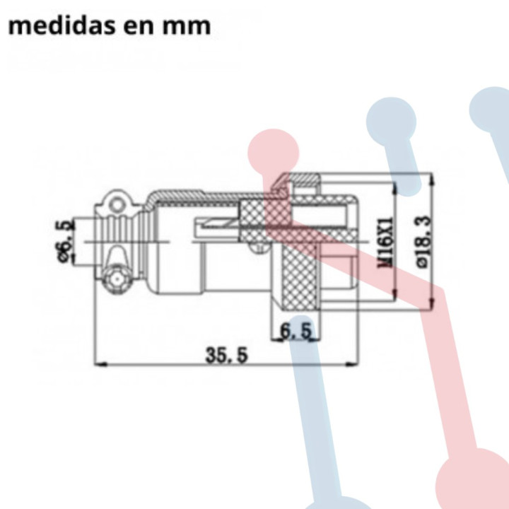 Conector Chasis Hembra 2 Pin GX16-2