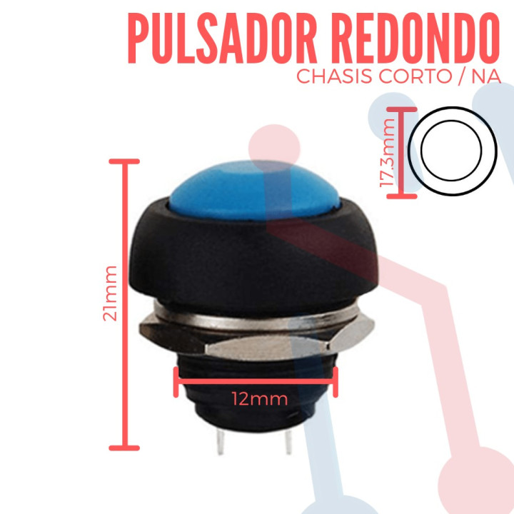 Pulsador Azul Chasis  Corto NA 12mm