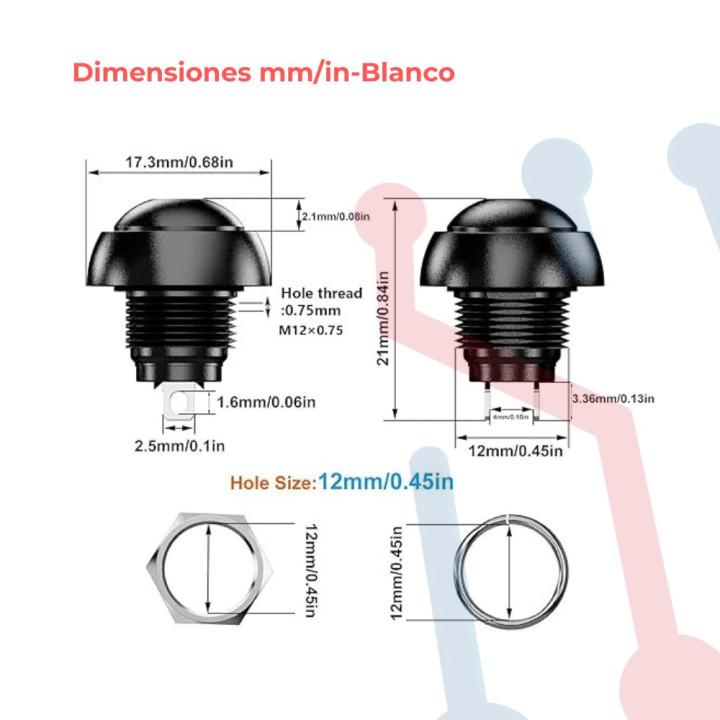 Pulsador Blanco Chasis  Corto NA 12mm