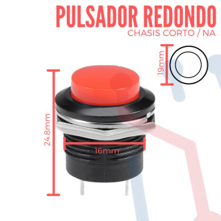 Pulsador Rojo Chasis  Corto NA 16mm