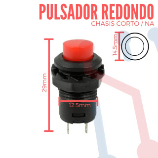 Pulsador Rojo Chasis  Corto NA 12.5mm