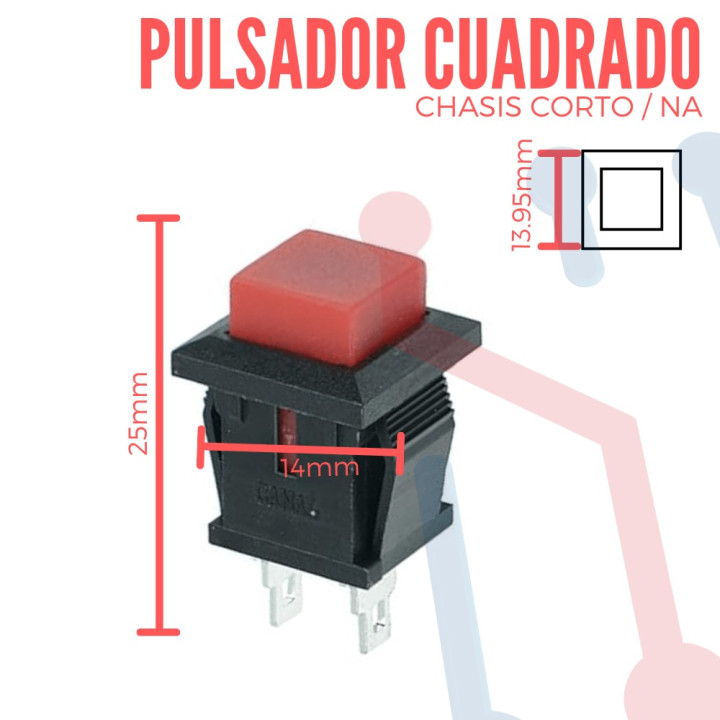 Pulsador Cuadrado Rojo para Chasis NA 14mm