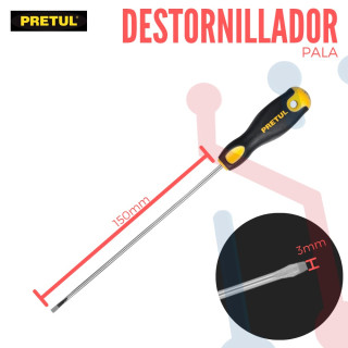 Destornillador plano 1/8 x 6" con mango Comfort Grip Pretul