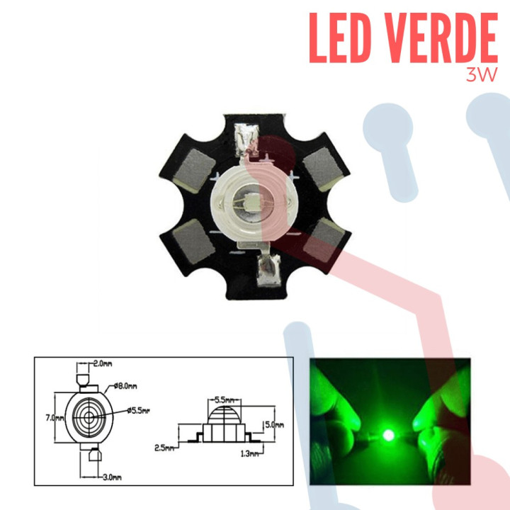 Led 3W Verde con Disipador