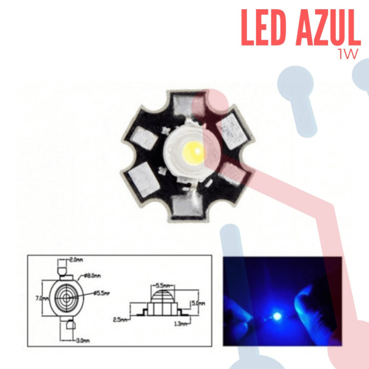 Led 1W Azúl con Disipador