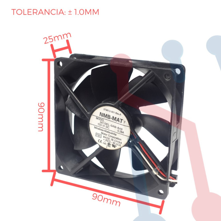 Ventilador 12V  90x90x25mm