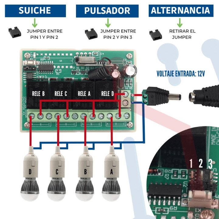 Modulo Receptor 4 CH 433Mhz