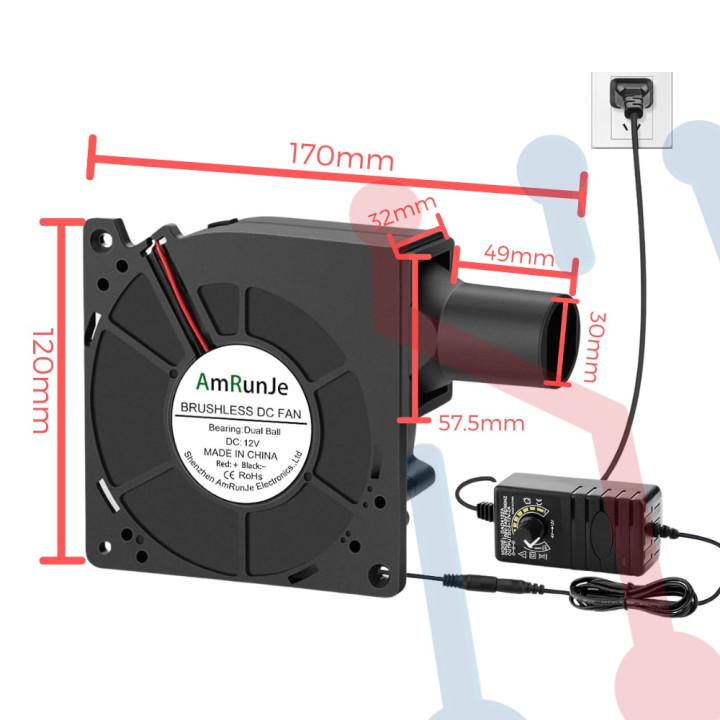 Soplador de Barbacoa 12V 170X120X32MM