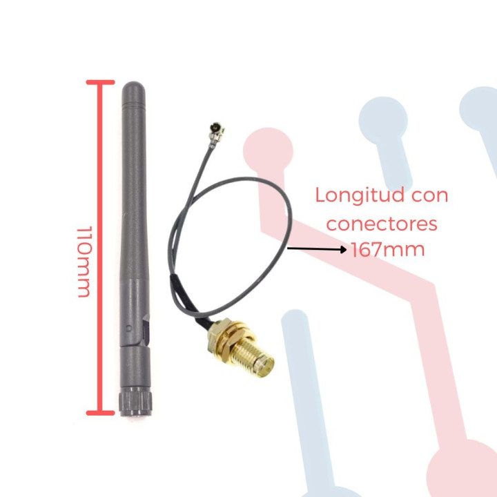 Adaptador UFL-SMA con Antena 2.4Ghz 2.5DBi
