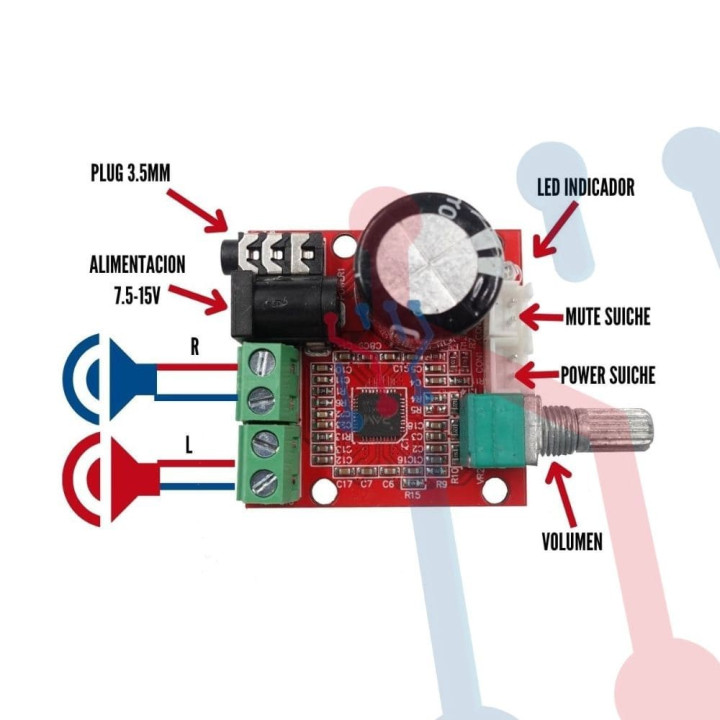 Amplificador Control de Volumen 2X10W (PAM8610)