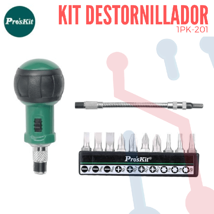 Kit Destornillador Proskit Con 10 Puntas (1PK-201)
