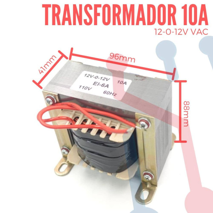 Transformador 12VAC-0-12VAC 10A