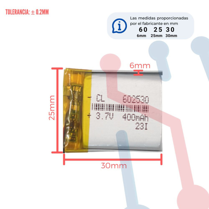 Batería LI-PO 3.7V 400mA (602530)