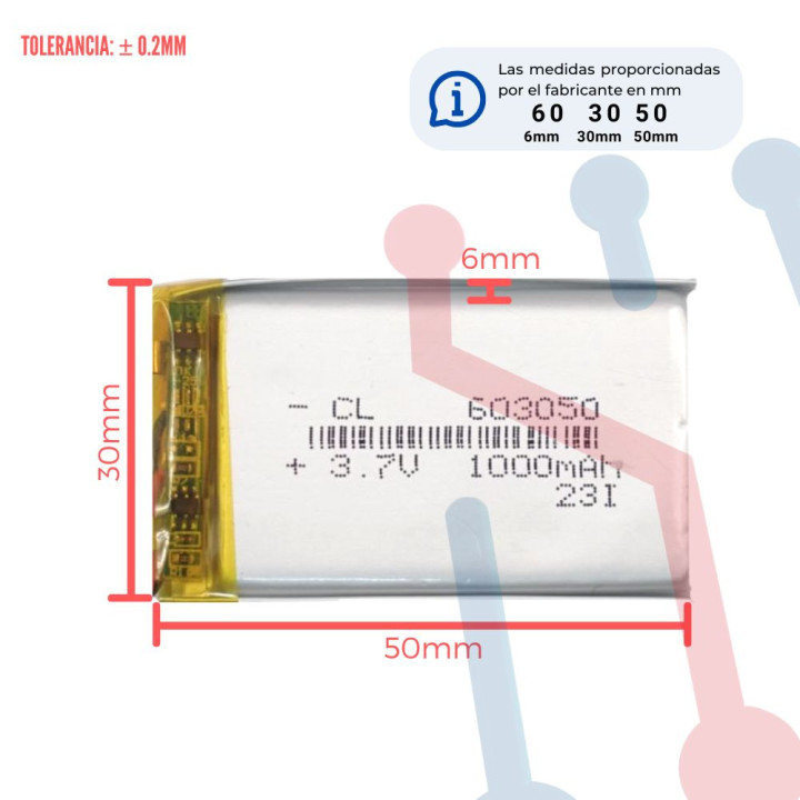Batería LI-PO 3.7V 1000mA (603050)