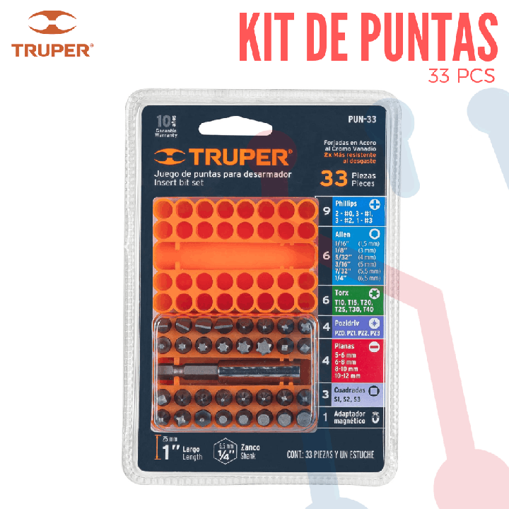Kit de Puntas para Destornillador (33 PCS)