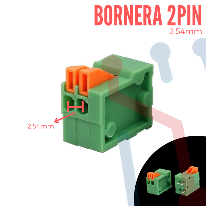 Bornera Resorte 2PIN 2.54mm Verde
