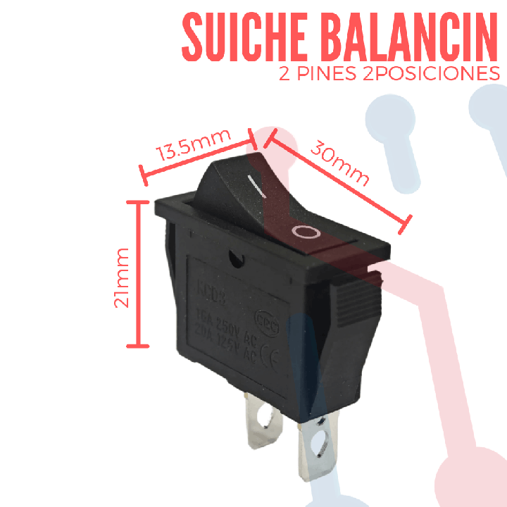 Suiche Balancin  2Pos 2Pin 20A Negro