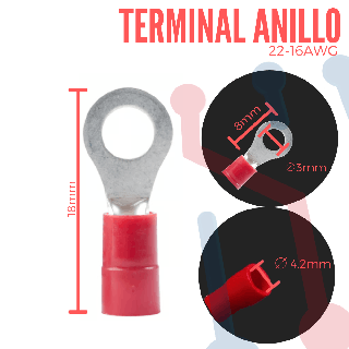 Terminal Anillo 3mm Aislada AWG 22-16