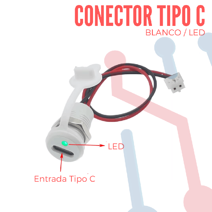 Conector Tipo C  Blanco con LED (21mm x 14.8mm)