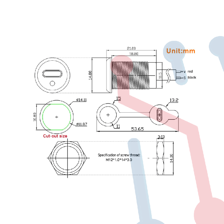Conector Tipo C  Negro con LED (21mm x 14.8mm)