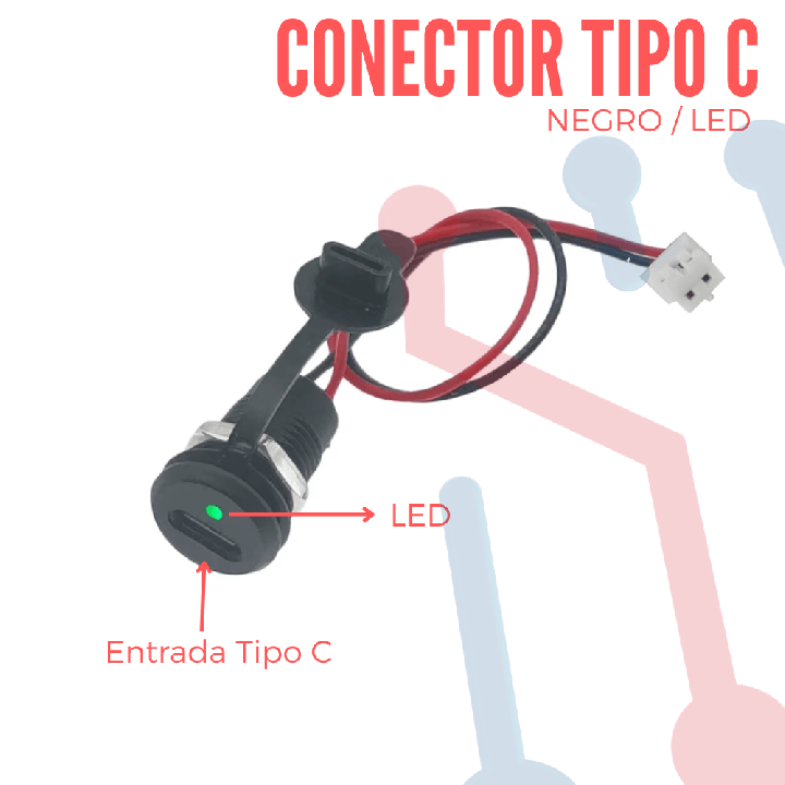Conector Tipo C  Negro con LED (21mm x 14.8mm)