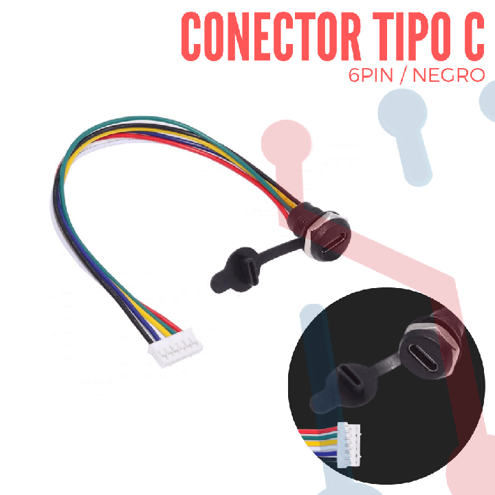 Conector Tipo C  Negro 6 pin (16mm x 13.8mm)